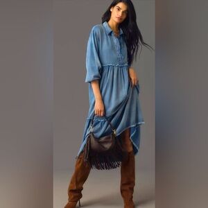 Anthropologie “The Bettina” Tiered Boho Shirt Dress by Maeve: Dark Denim Edition